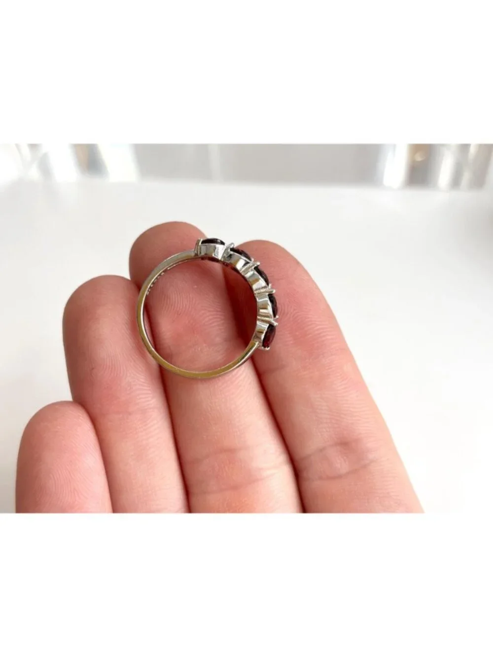 Multi Garnet Gemstone Minimalist Row Set Sterling Silver 925 Vintage Ring - sz 8